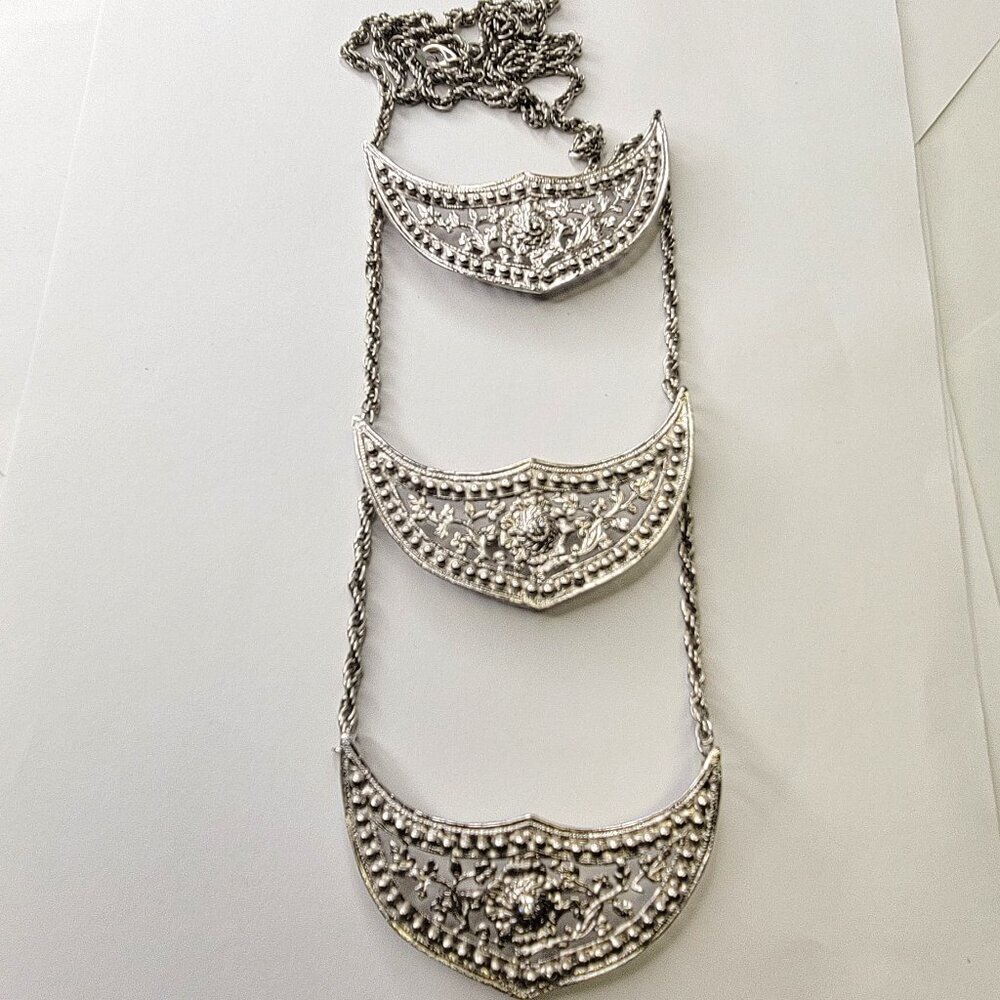 Unique Necklace Antique Silvertone Necklace
